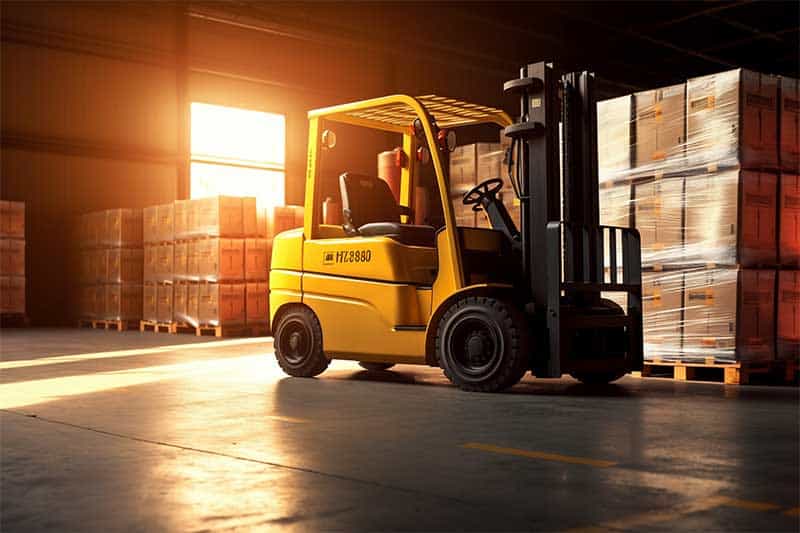 Efficient China Vast Logistics forklift operating in warehouse with pallets and cargo, highlighting supply chain and transportation services.