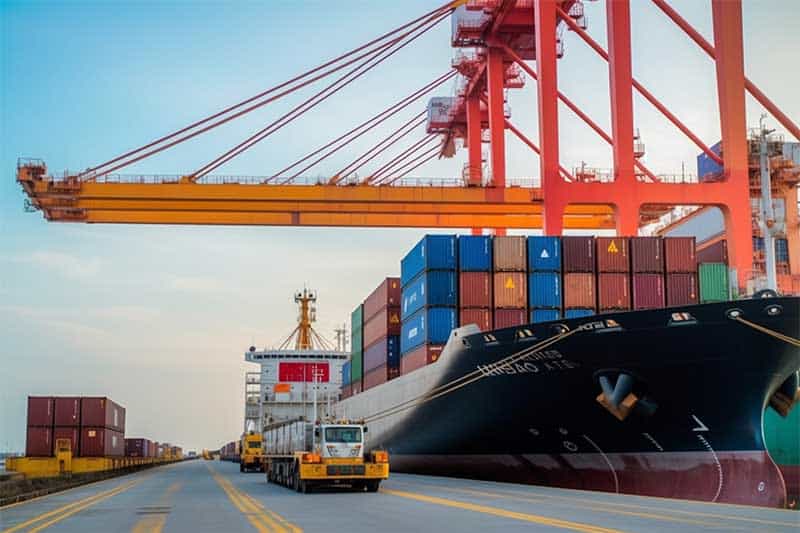 China Vast Logistics container port and cargo shipping, demonstrating efficient freight transportation and global supply chain management.