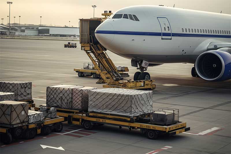 Airplane cargo loading at airport for China vast logistics services, cargo transport, international freight, efficient shipping solutions, supply chain management.
