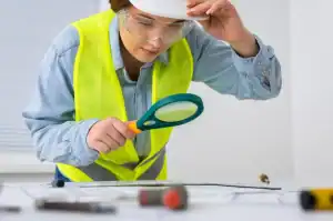 Inspector performing product quality check and verification inside a China warehouse before shipment