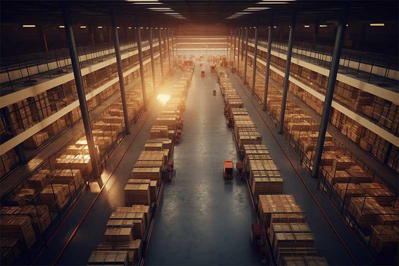 Efficient logistics warehouse with stacked pallets and cargo storage, showcasing China's top logistics services and supply chain solutions at Vast Logistics.
