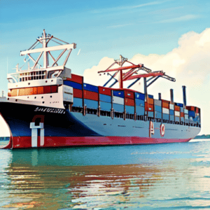 Cargo container ship at harbor, representing China Vast Logistics shipping and maritime freight services.