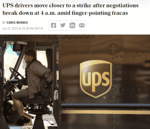 UPS delivery driver inside a logistics truck with the UPS logo, highlighting transportation and logistics services.