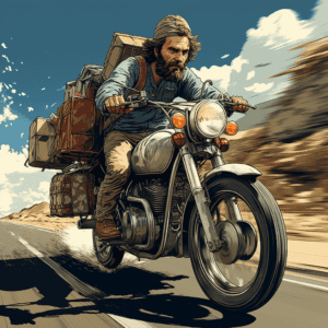 Motorcycle courier with delivery boxes riding along highway, logistics transportation, fast delivery service, outdoor scenery, urban logistics, China Vast Logistics relevance.