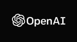 OpenAI logo on black background, AI technology and innovation symbol, representing advancements in artificial intelligence and machine learning.