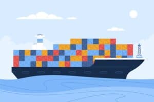 Cargo ship transporting containers with China Vast Logistics branding, representing international shipping and freight services, logistics, supply chain management, and global trade.