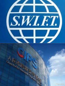 S.W.I.F.T. logo on blue background, international logistics and cross-border freight forwarding services.