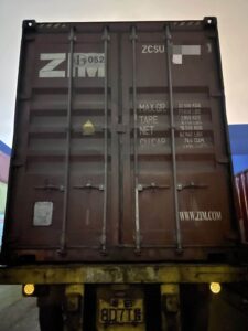 ZIM shipping container used for freight logistics in China, showcasing robust construction for global shipping and supply chain solutions.