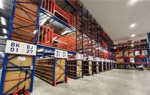 Wide view of organized warehouse shelving at China Vast Logistics with storage racks for efficient supply chain management.