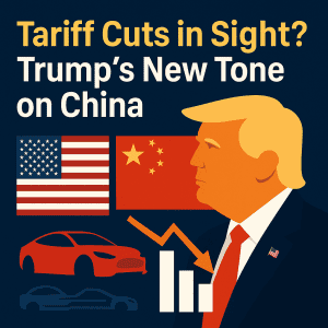Trump tariff policy on China, trade negotiations and automotive industry impact illustration
