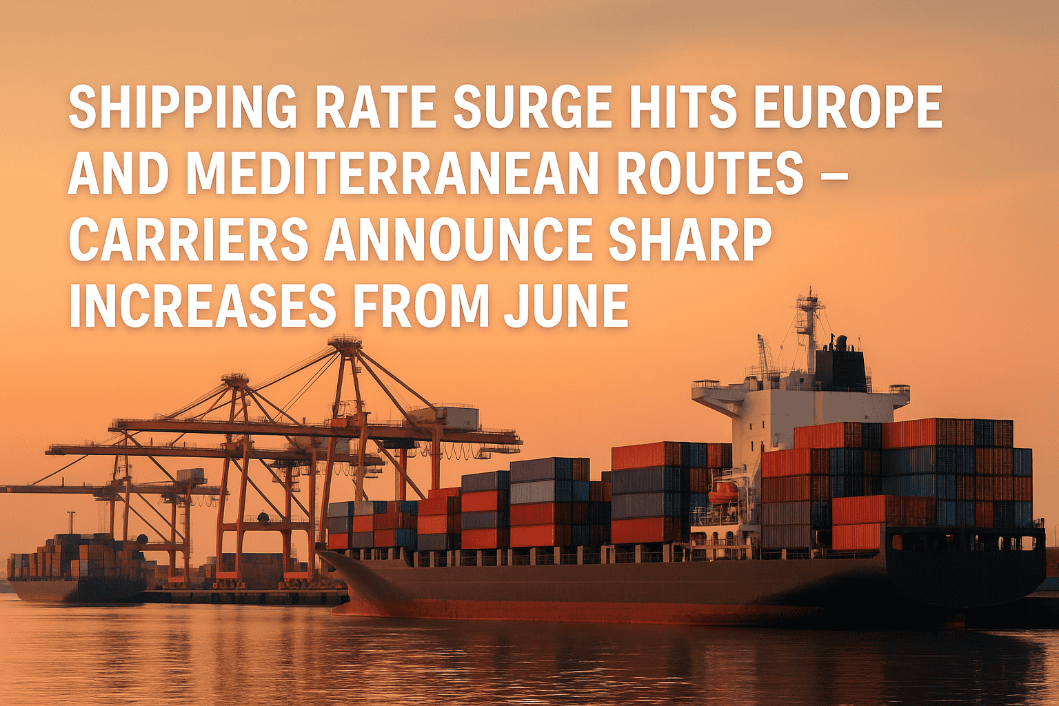 Shipping rate surge in Europe and Mediterranean, container vessels and rising freight costs illustration