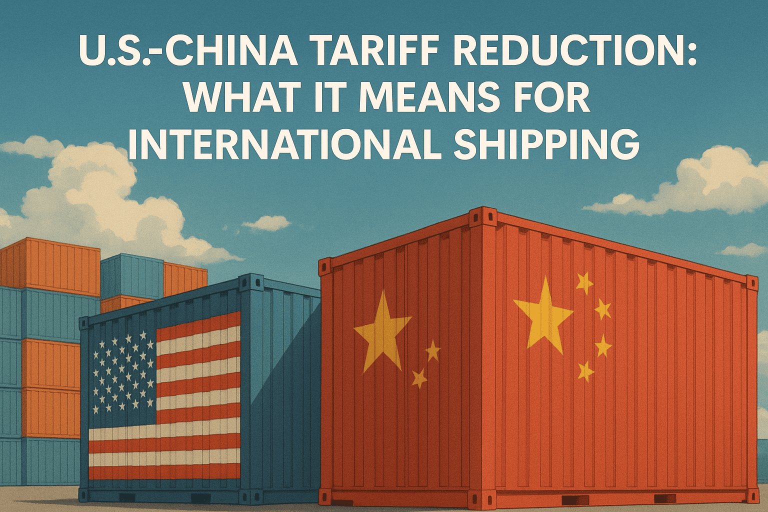 US China tariff reduction, trade policy impact on international shipping containers illustration