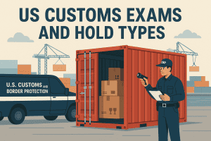 US Customs inspection, container examination and cargo hold types illustration