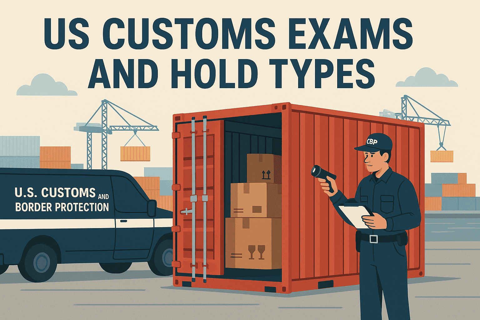 US Customs inspection, container examination and cargo hold types illustration