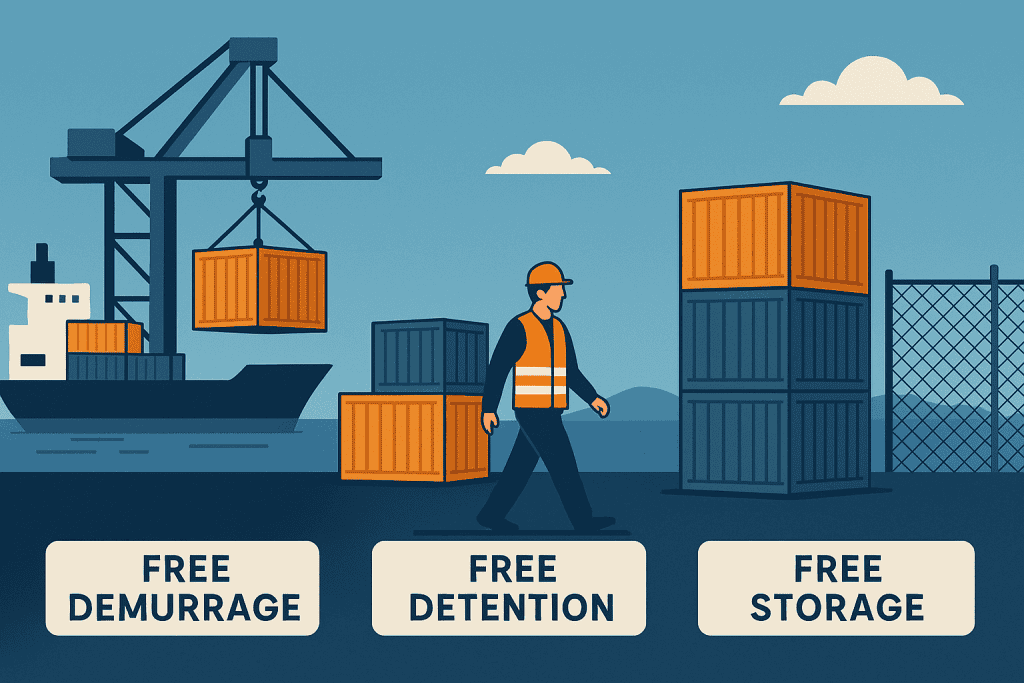 Free demurrage, detention and storage, container terminal operations illustration