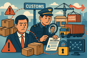 Customs inspection and export declaration, buy-on-behalf risks, international shipping compliance illustration