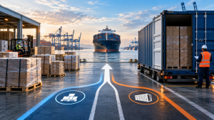 Container rollover prevention and ocean freight planning illustration
