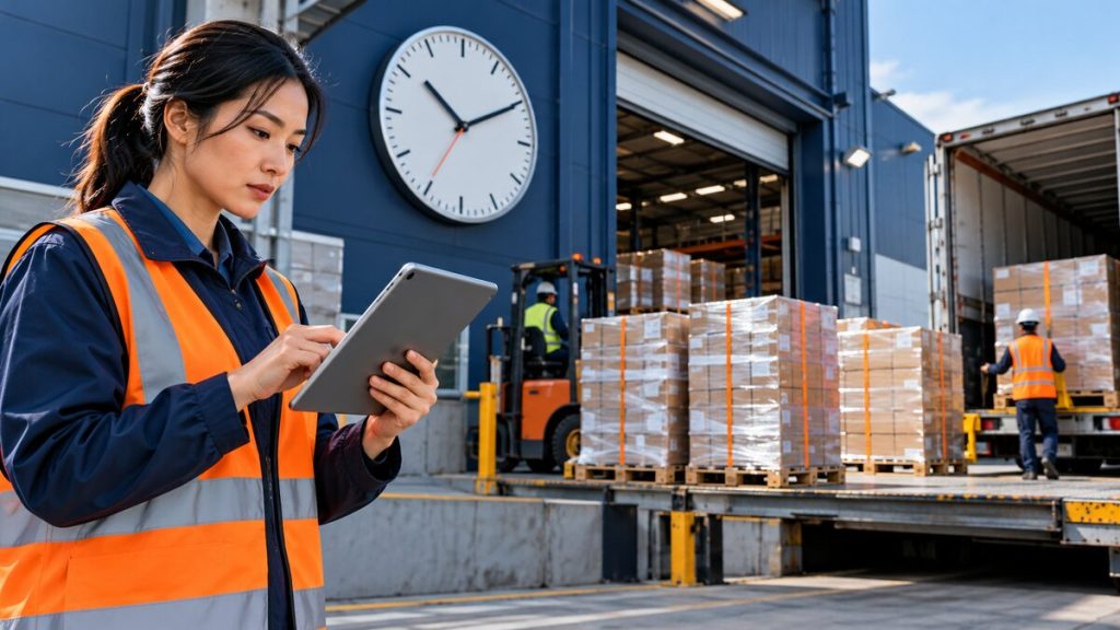 Supplier coordinator managing cargo ready date changes at a factory loading dock