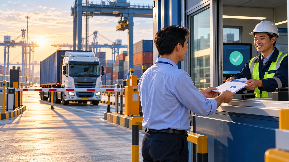 Consignee receiving an ocean freight delivery order at a container terminal gate
